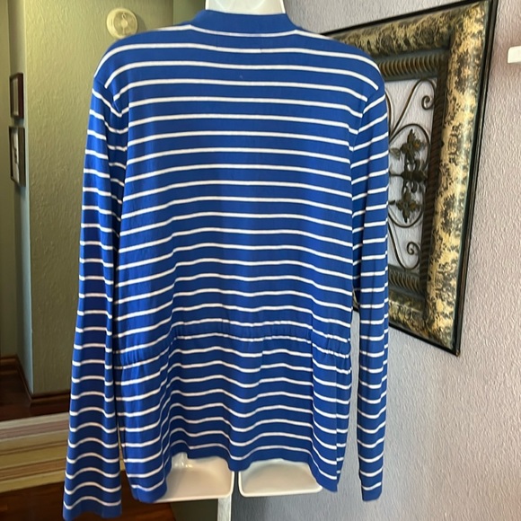 Gorgeous Jones New York Blue / White Striped  Open Cardigan with Tie Sz XL - Picture 6 of 11